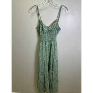 Hollister Midi Dress S Green Floral Twist Front Open Back Slit Cottagecore